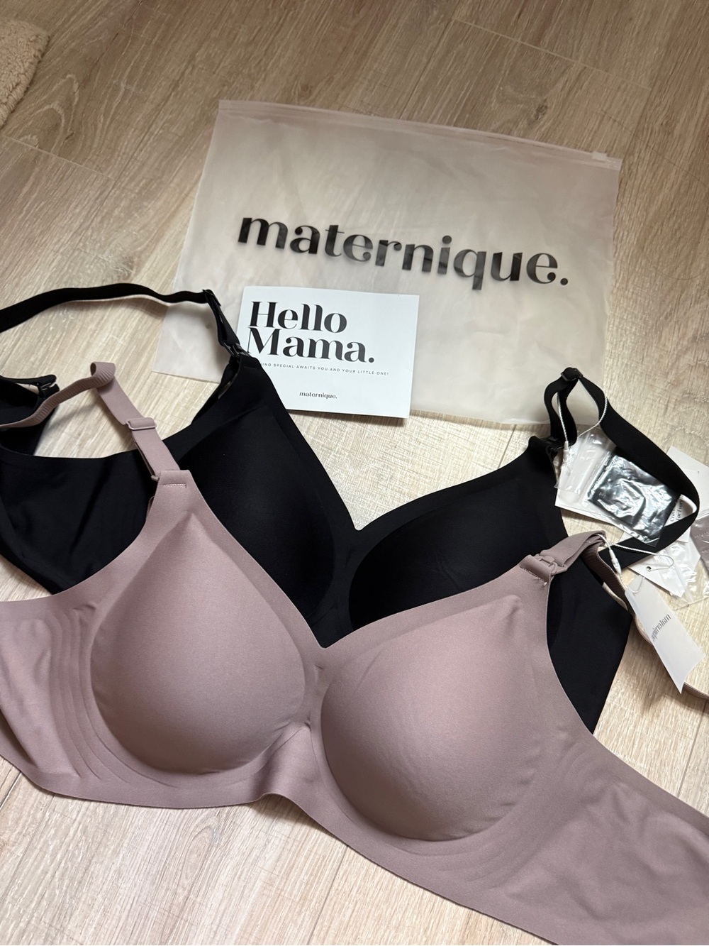 2 NWT Maternique BLISS second skin Seamless Nursing Bras - Black & Mauve